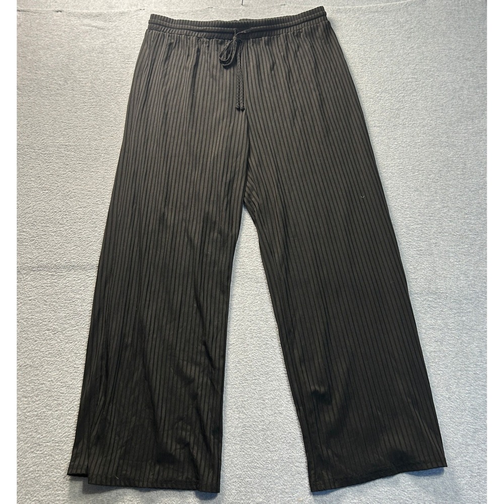 Palazzo Ribbed Wide Leg Lounge Pants Womens Large Black Drawstring Stretch Pants